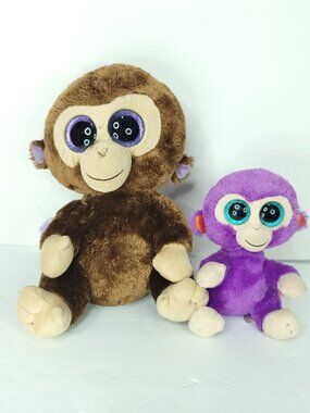 TY Beanie Boo Lot Of 2 Coconut Monkey Plush Purple Grapes Baby Stuffed Animal